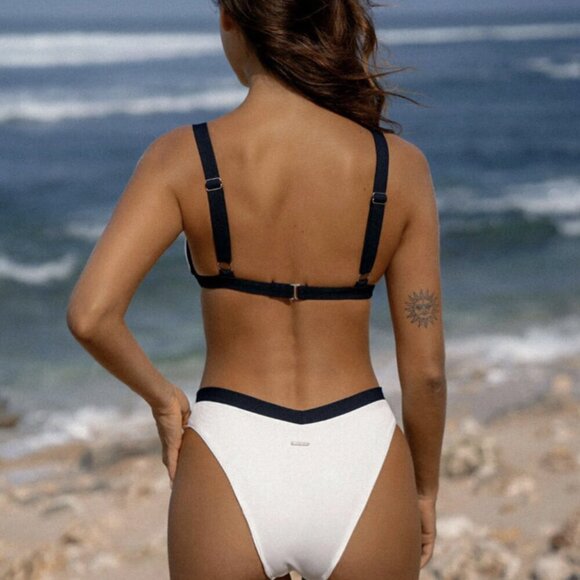 BERLOOK White Contrast Trim Triangle Bikini Top AND BOTTOM 57 - Picture 2 of 13